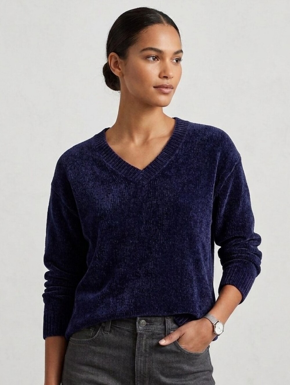♻️Kenneth Cole Navy V-Neck Sweater | Women’s Large | Classic Knit